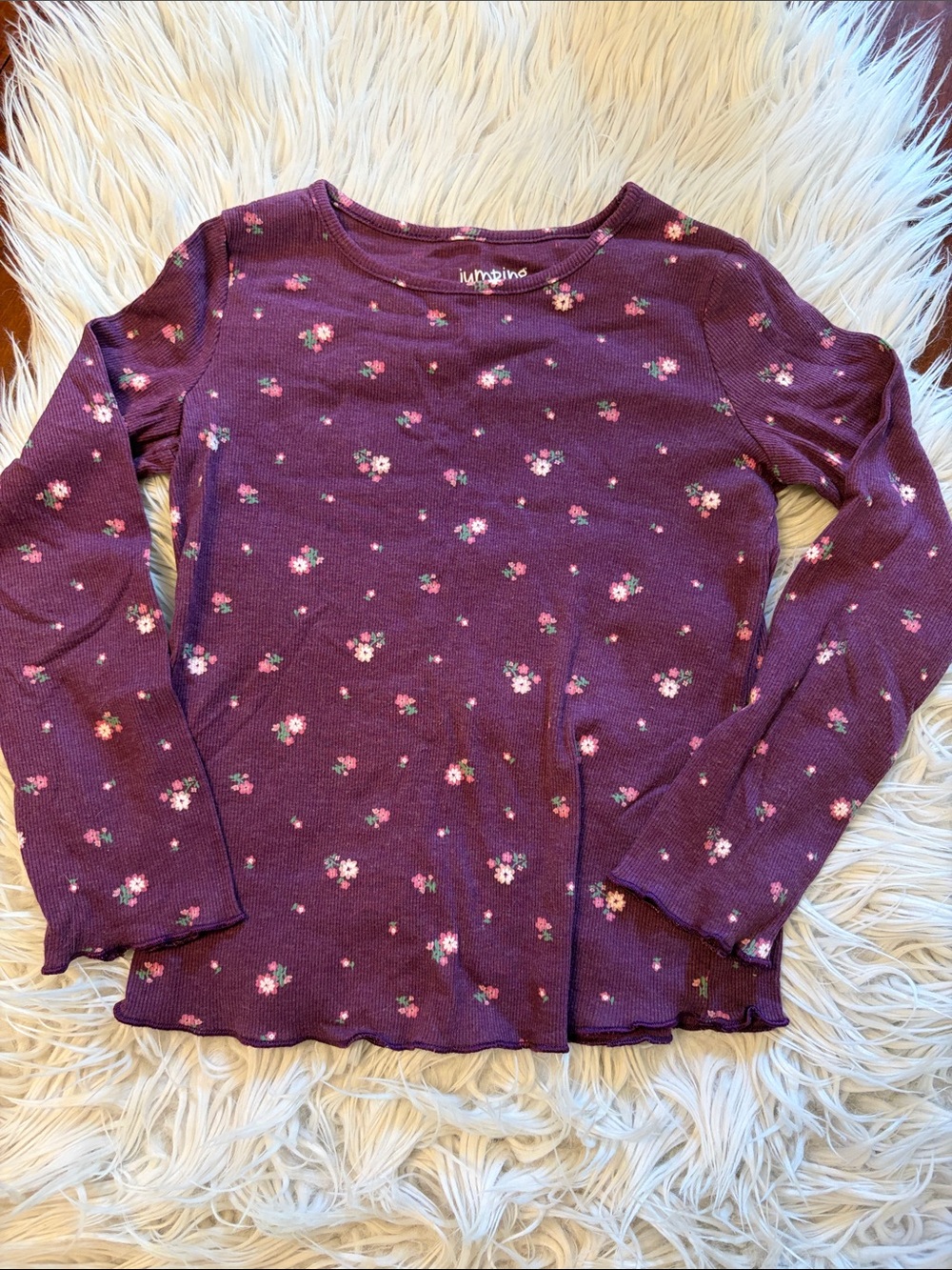 jumping beans Purple Floral Ruffle-Hem Long Sleeve Tee